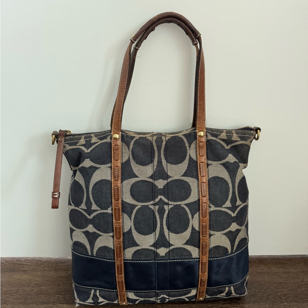 Coach Limited Edition Signature Denim Blue Stripe Tote Bag